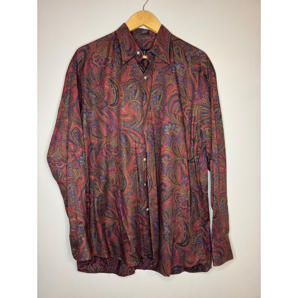 Dunhill‎ Paisley Button Down Shirt Mens L Made in USA Luxury